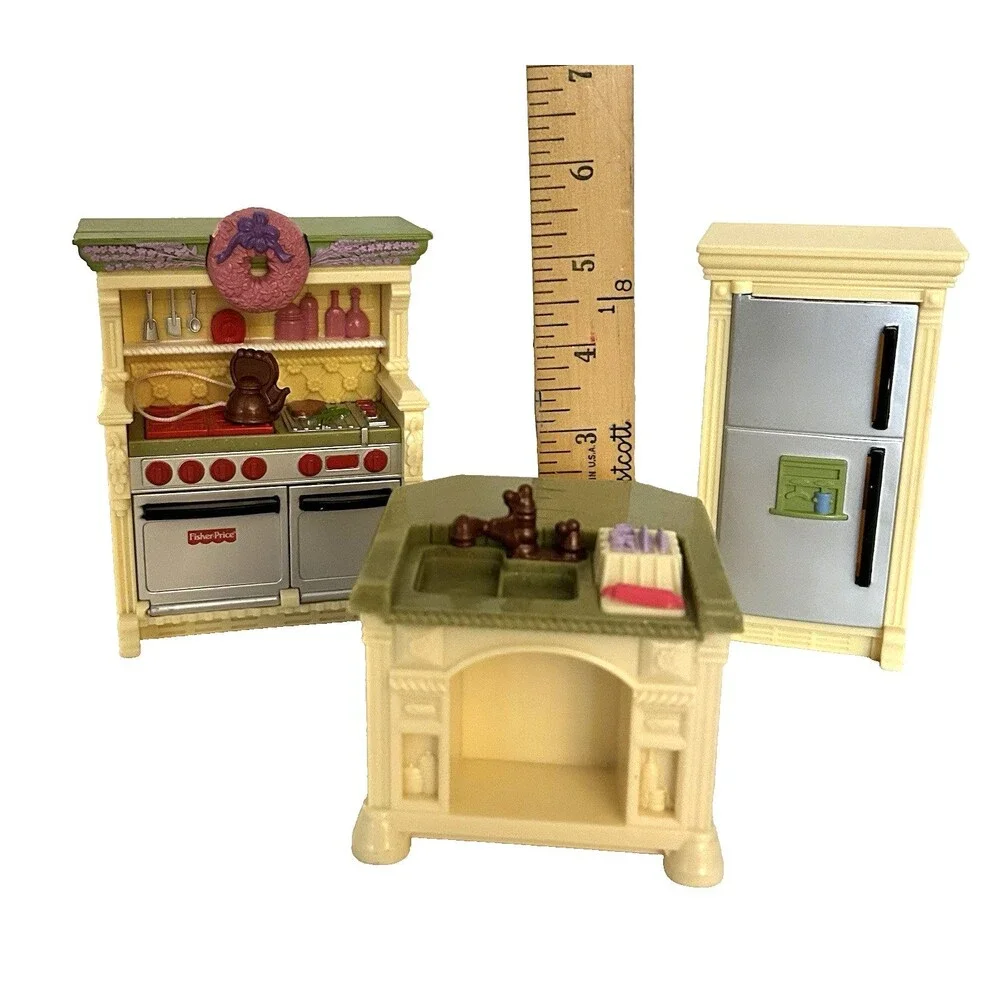 Fisher Price Loving Family Kitchen 2008 Refrigerator Sink Whistling Stove WORKS
